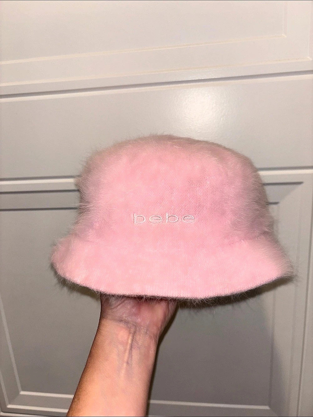 bebe Fuzzy Angora Blend Bucket Hat Pink Like New